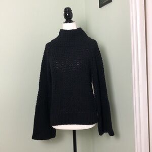 💙 XS 💙 NWT Anthro Sweater Black Waffle Knit Bell Sleeve​